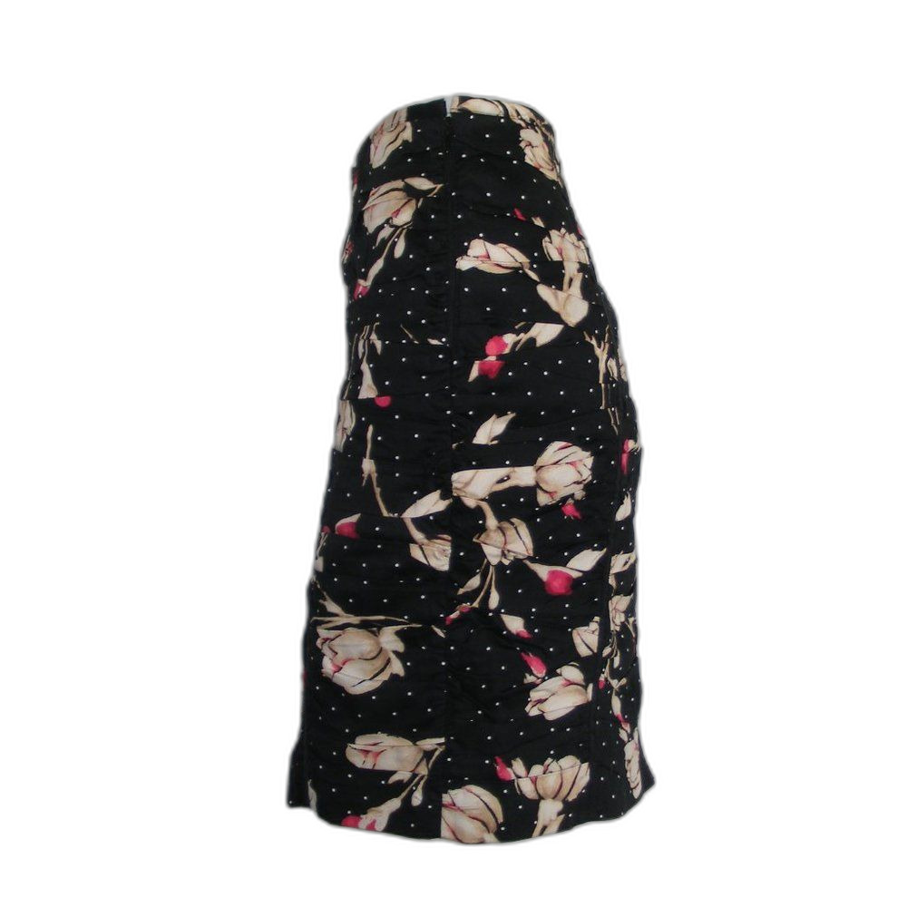 WHBM Skirt, 8, Black/Tan & Pink Floral/White Polka Dots, Ruched, Romantic,wiggle - Picture 8 of 10